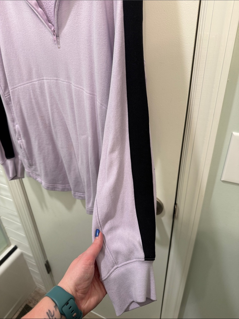 PINK Victoria's Secret Lilac Quarter-Zip Fleece with Black Shoulder Stripes - Picture 3 of 3